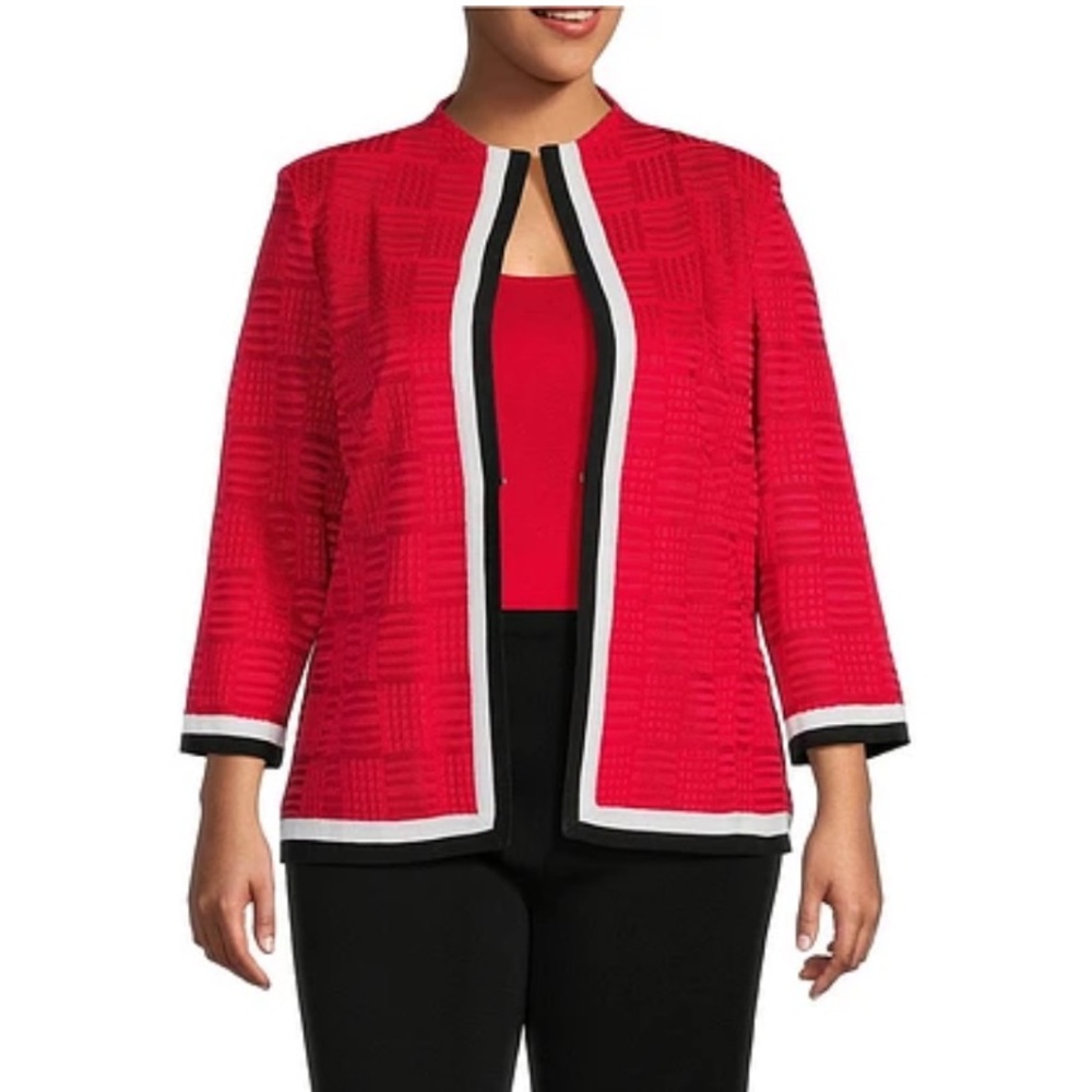 NWT Ming Wang Red Heritage Fit 3/4 Sleeve Textured Knit Jacket Cardigan - XL